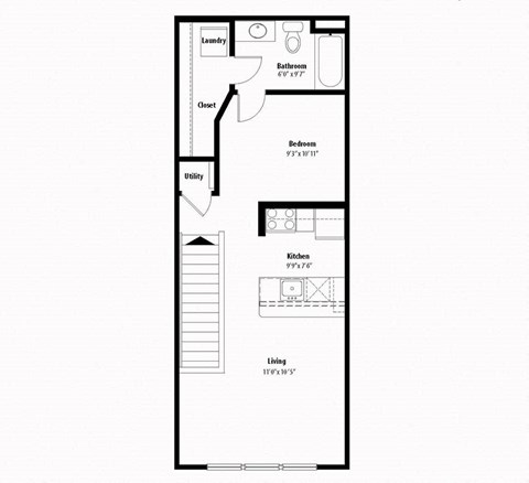 Floor plan for studio, 1 bath, 623 sqft